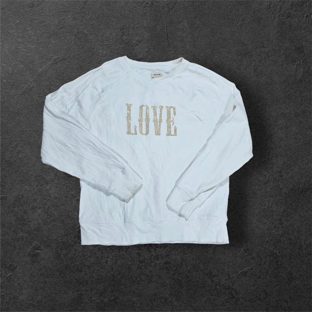 Zadig & Voltaire Western Strass Gold Love CottonSweatshirt in White Sz M‎